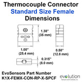 Type K Standard Size Female Thermocouple Connector Dimensions