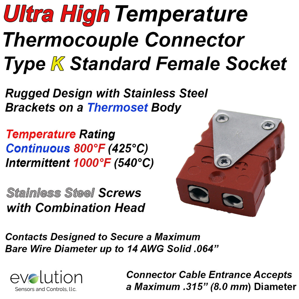 Standard Thermocouple Connectors, Standard Ultra High Temperature Female, Type K