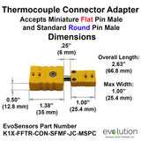 Type K Thermocouple Connector Adapter - Miniature Female to Standard Female Dimensions