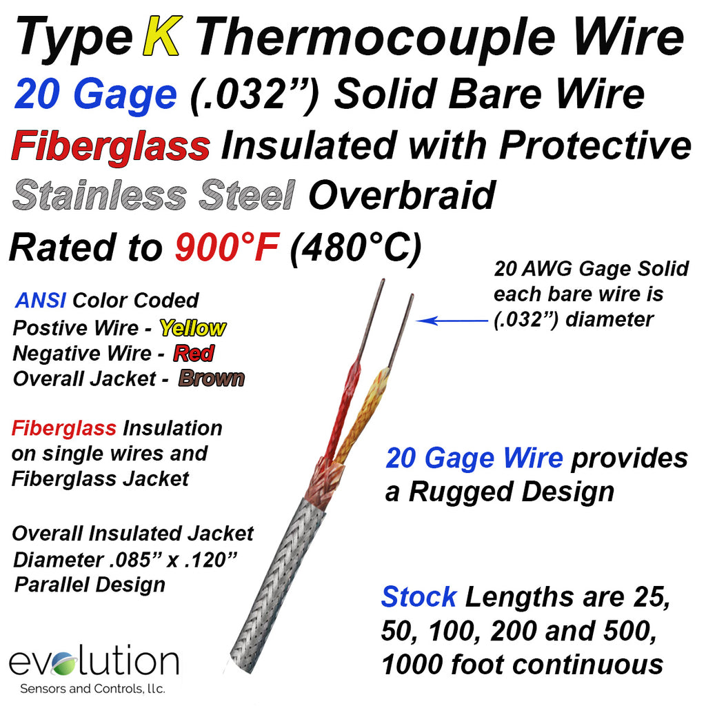 Type K Thermocouple Wire with Stainless Steel Overbraid on Fiberglass ...