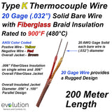 Type K Thermocouple Wire 20 Gage with Fiberglass Insulation