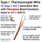 Type K Thermocouple Wire 20 Gage with Fiberglass Insulation