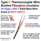 Type K Thermocouple Wire 24 Gage with Fiberglass Insulation