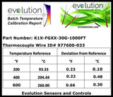 Type K Thermocouple Wire Fine Diameter 30 Gage with Fiberglass Braid Batch Calibration