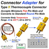 Type K Thermocouple Connector Adapter - Miniature Female to Standard Male