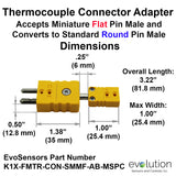Type K Thermocouple Connector Adapter - Miniature Female to Standard Male Dimensions