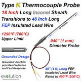 Type K Inconel Thermocouple Probe .040 Diameter with 4 ft of Lead Wire