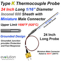 Type K Thermocouple Probe - 24 Inch Long 1/16