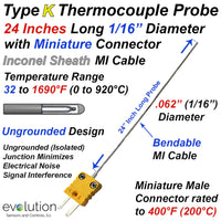 Type K Thermocouple Probe 24 Inches Long 1/16