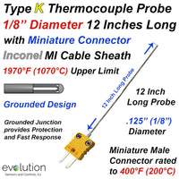 Type K Thermocouple Probe Inconel Sheath 1/8