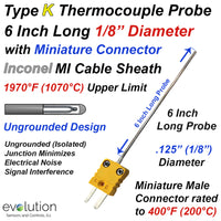 Type K Thermocouple Inconel Probe 1/8