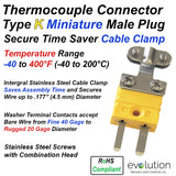 Miniature Thermocouple Connector Type K Male with Wire Clamp
