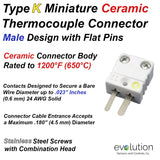 Type K Miniature Male Ceramic Thermocouple Connector