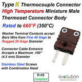 High Temperature Type K Miniature Male Thermoset Thermocouple Connector