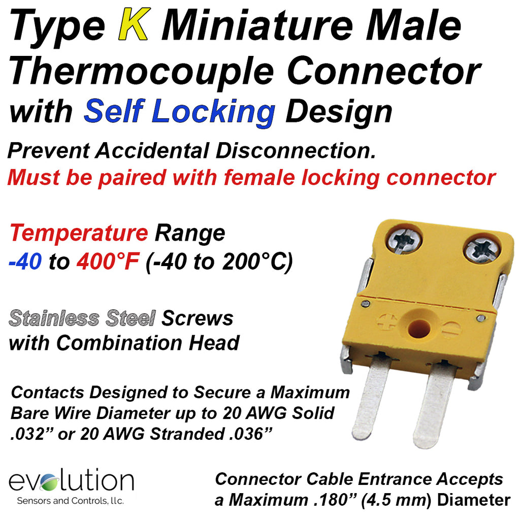 Thermocouple Connector Miniature Locking Male Type K