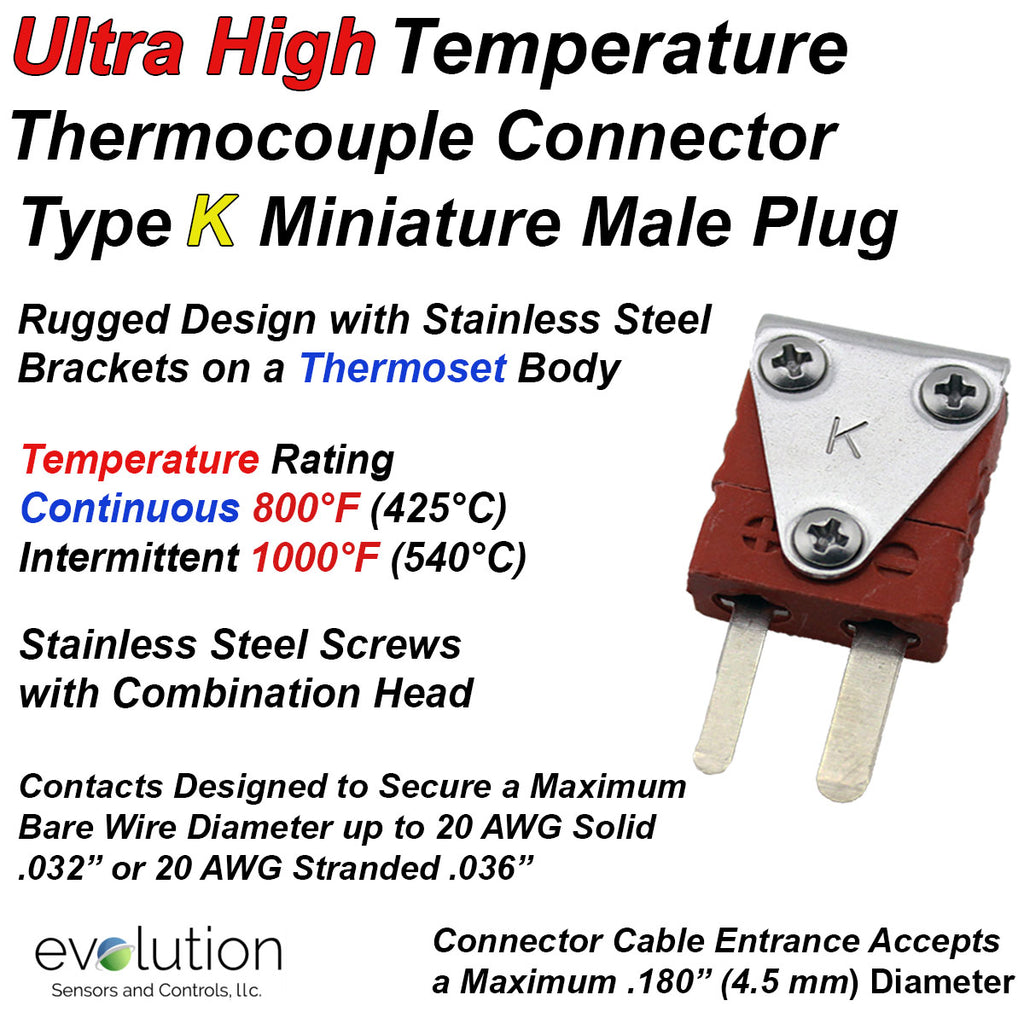 Ultra High Temperature Thermocouple Connector Type K Miniature Male