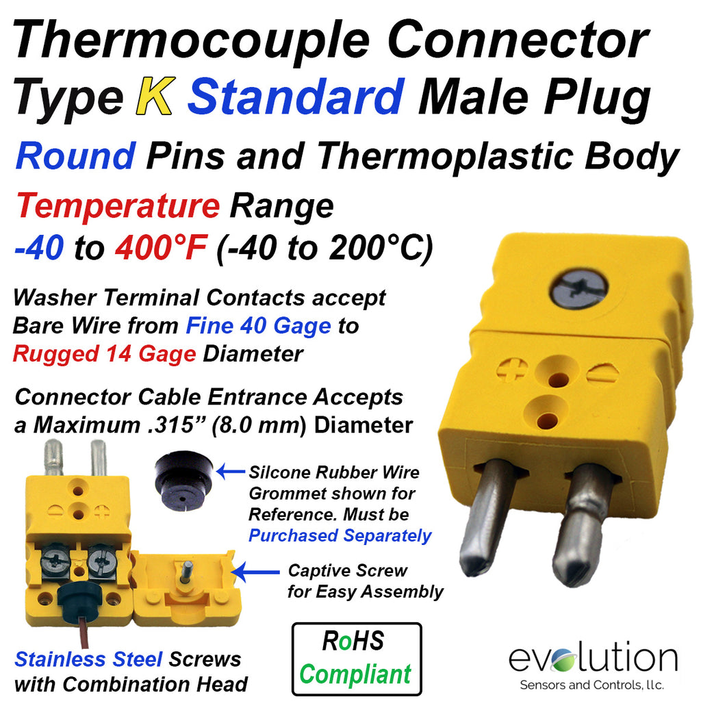 Type K Thermocouple Connector | Standard Size Male