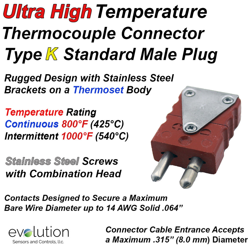 Standard Thermocouple Connectors, Standard Ultra High Temperature Male, Type K