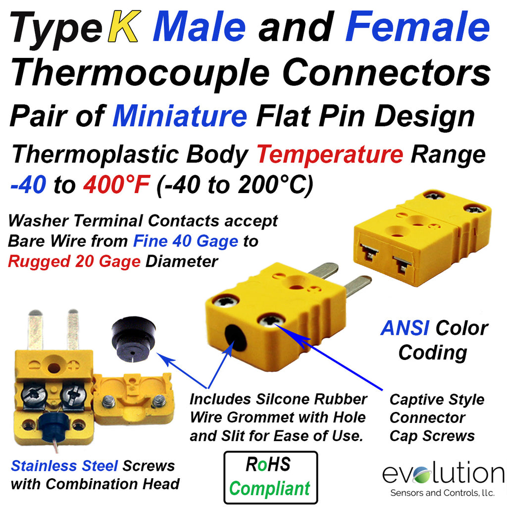 Set of Type K Miniature Male and Female Thermocouple Connectors