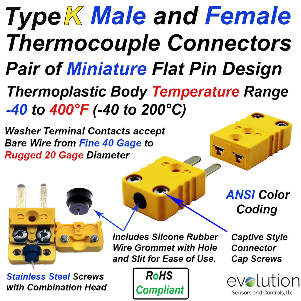 Type K Mini Plug Array Mating Pair Type K Miniature Male and Female Thermocouple Connectors ...