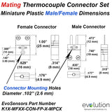 Set of Type K Miniature Male and Female Thermocouple Connectors Dimensions