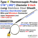 Type K Thermocouple 1/16 Diameter with Stainless Braided Wire and Connector