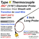 1/16" Diameter Type K Thermocouple Probe with Wire Leads and Connector