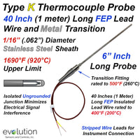 Type K Thermocouple Probe 6 inches long 1/16