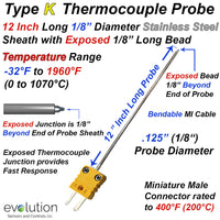 Type K Exposed Thermocouple Probe 1/8