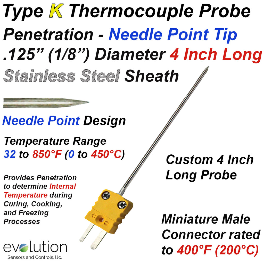 Type K Thermocouple Penetration Probe - Needle Point Design
