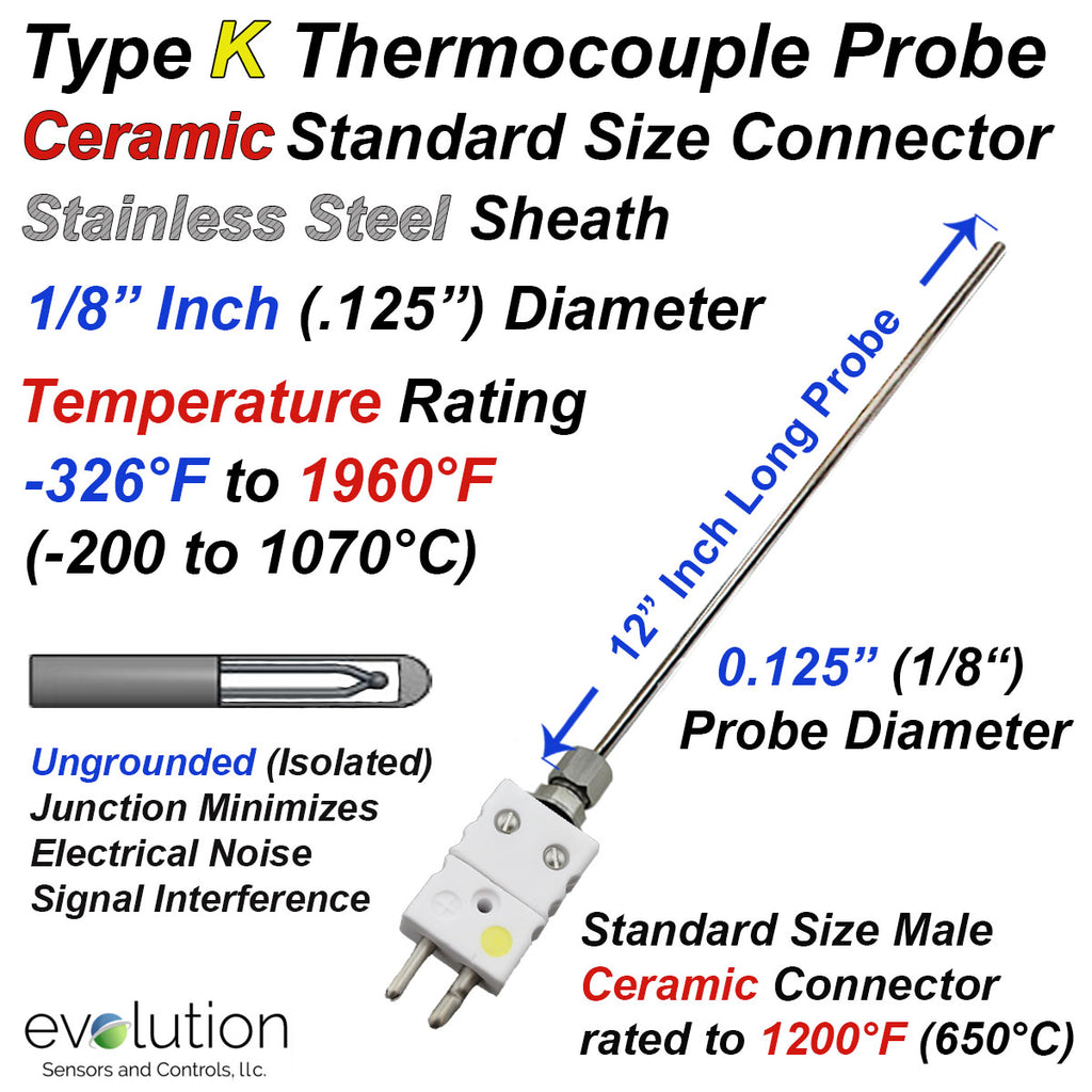 Type K Thermocouple Probe with High Temperature Ceramic Connector 