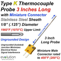 Type K Thermocouple Probe 3 Inches Long 1/8