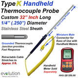 Type K Handheld Thermocouple Probe 32 Inch Long Custom Length