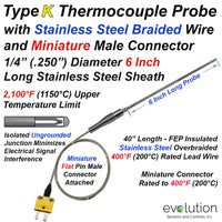Type K Thermocouple Probe with Transition and Stainless Steel braided Lead Wire