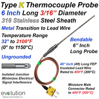 K Type Thermocouple Probe 3/16