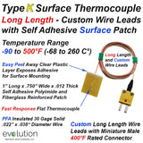 Type K Surface Thermocouple Self Adhesive Patch with Long Wire Leads 