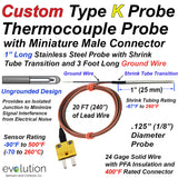 Type K Custom Thermocouple Probe with 20 ft of Lead Wire