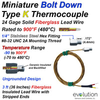 High Temperature Miniature Bolt On Type K Thermocouple