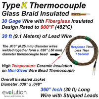 K Type Insulated Flexible Wire Thermocouple Ceramic Insulation on Tip