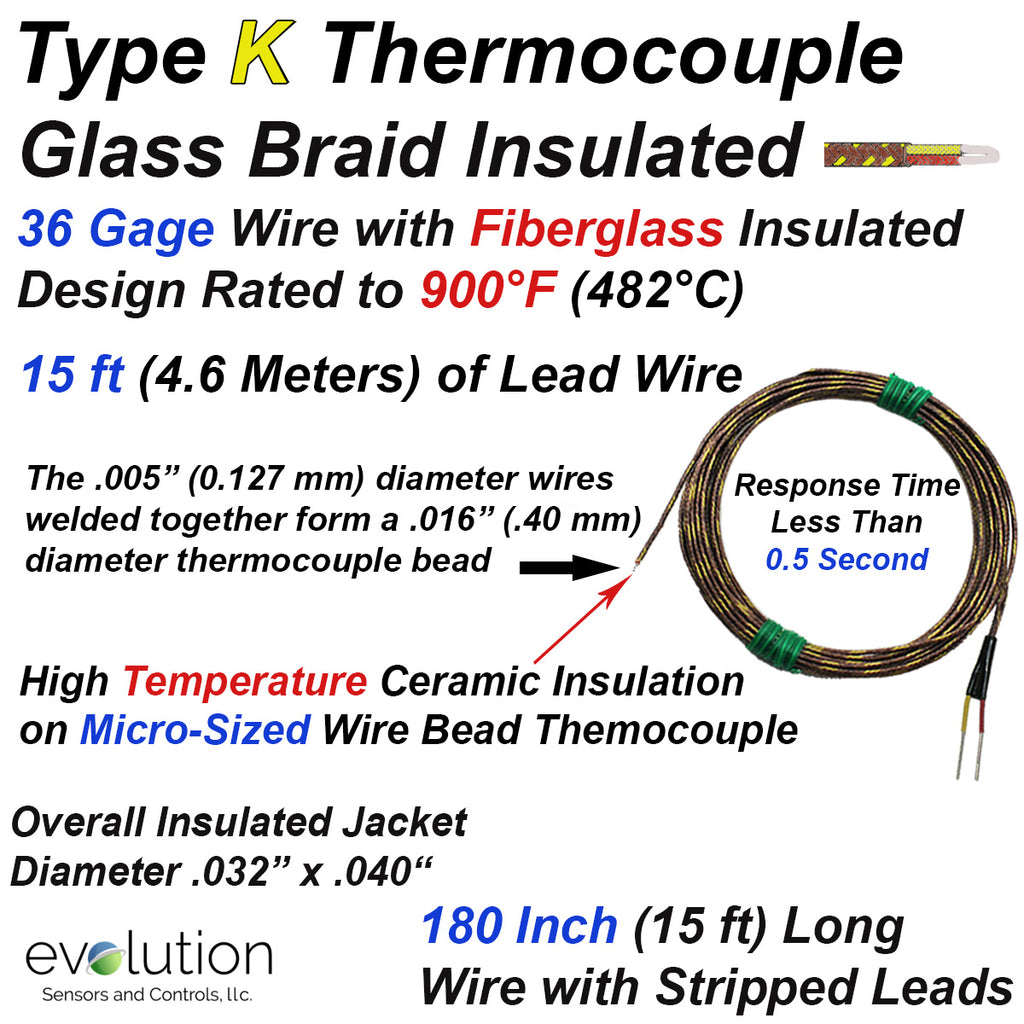 Type K Glass Braided Wire Thermocouple with Ceramic Insulation on Tip