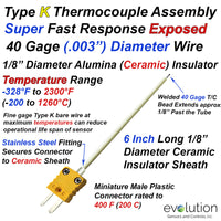 Type K Thermocouple with Ceramic Sheath and Fast Response 40 Gage Wire