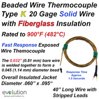 Glass Braid Insulated Thermocouple Type K 20 Gage 40