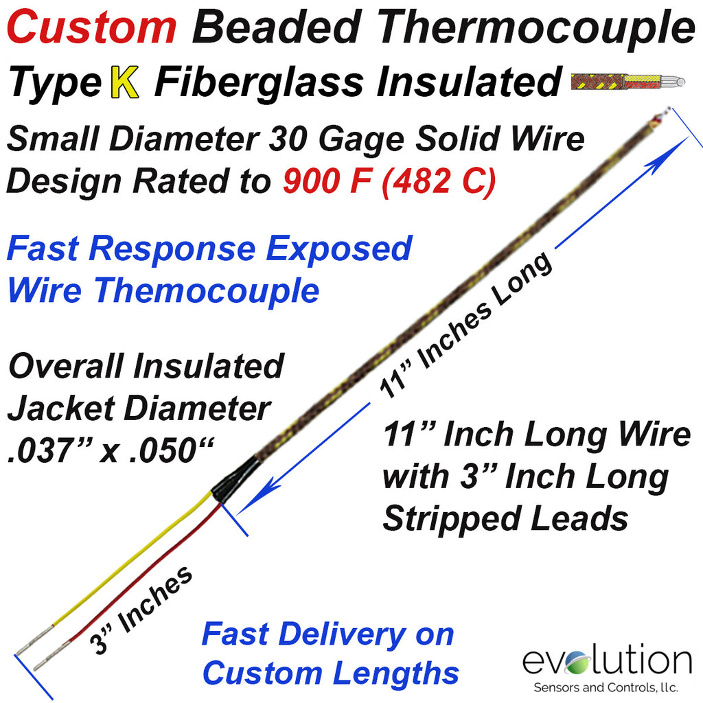 Type K Custom Beaded Thermocouple Fine Wire with Fiberglass Braid