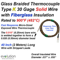 Glass Braid Insulated Thermocouple Type K 30 Gage 40