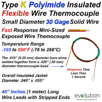 Type K Flexible 30 Gage Wire Thermocouple with Polyimide Tape Insulation