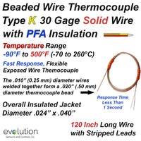 Type K Insulated Thermocouple | PFA Coated Wire 10 Ft Long