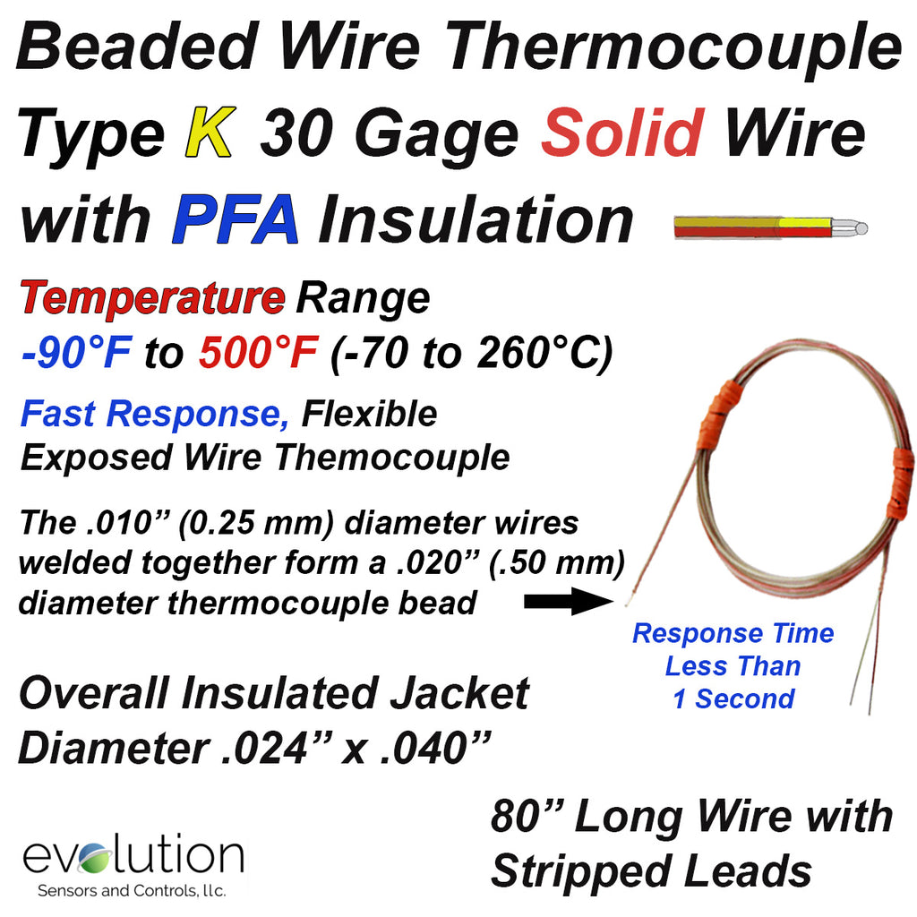 Type K Flexible Wire Thermocouple 30 Gage
