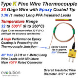 Type K Fine Wire Thermocouple 36 Gage Wire with Epoxy Coated Tip
