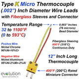 Ultra Fine Type K Thermocouple .002" Diameter with Miniature Connector