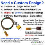 Surface Thermocouple Type K Fast Response with Surface Mount Adhesive Patch and 120 inches of 30 Gage Fiberglass Insulated Wire with Miniature Connector Custom